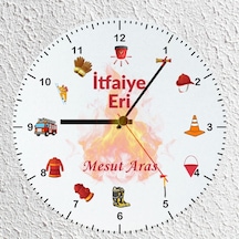 Kişiye Özel İsimli İtfaiyeci Cam Duvar Saati 30x30 Cm - İtfaiye Eri Meslek Hediyesi Çok Reenkli