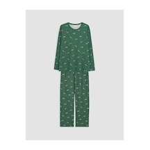 LC Waikiki Alıta Cıty Farkıyla Lcw Dream Yeşil Penye Desenli Uzun Kollu Kadın Pijama Takım Yesil - 929595091 Yesil