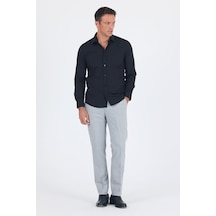 İmza Siyah Uzun Kol Sert Yaka Düz Pamuklu Slim Fit Gömlek 1004260057