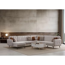 Bona Dinlenme+3+l Köşe+2 Köşe Takımı Bej Valebo-03 Ceviz Ayak Bej