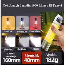 Gp-222 Zoomlu 1000lm Şarjlı Çok Fonksiyonlu El Feneri - Beyaz-kırmızı-sarı Ledli 6 Mod Kamp Lambası Çok Renkli