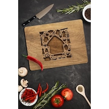 20x30 cm Ahşap Ev Desenli Cam Kesme Tablası/Tahtası