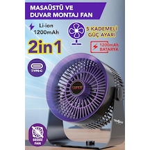 Vantilatör Masaüstü & Duvar Tipi 3 Kademe Işıklı Portatif Fan Şarjlı Type-c Sessiz Çalışma