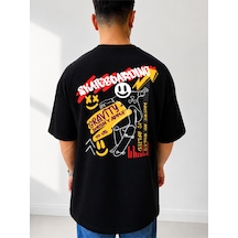 525 Oversize Sırt Baskılı Streetwear Unisex T-shirt Skateboarding Siyah