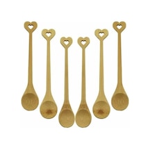 Ahşap Bambu Çay Kaşığı Seti, 6 Parça, Yuvarlak Ve Kalp Figür Saplı