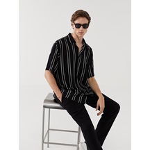 Lcw Vision Siyah Regular Fit Kısa Kollu Çizgili Viskon Erkek Gömlek