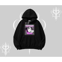 Kapşonlu Sweatshirt Games Schoolgirl Anime Baskılı Siyah