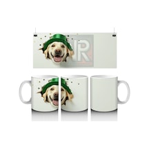 Yeşil Şapkalı Labrador Retriever Figürü - Baskılı Kahve Kupası Renkli