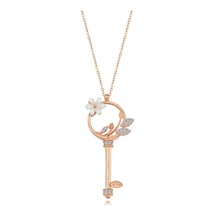 Mia vento Işıltılı Manolya Çiçeği Anahtarı Rose Renk Flowers Gümüş Kolye