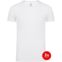 SAM Erkek Modal Sıfır Yaka Tshirt 3'lü Paket - Beyaz