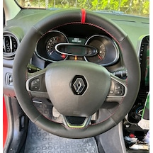 Dikişli Direksiyon Kılıfı Noktalı / Nubuk Deri Kırmızı Yüzük Kırmızı Dikişli Renault Clio 4 İçin Kırmızı
