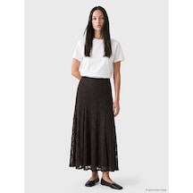 Lcwaıkıkı Classic Kahverengi Kadın Beli Lastikli A Kesim Dantel Midi Etek