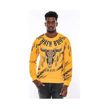 Wessi Hardal Baskılı Taşlı Bisiklet Yaka Sweatshirt Hardal