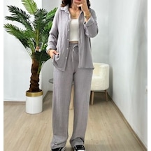 Kadın Dokulu Alt Üst Gömlek Takım - S504470 Gri
