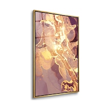 Lila Mürdüm Altın Akışkan Gold Çerçeveli Cam Tablo