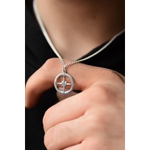Papatya Silver 925 Ayar Gümüş Rodyum Kaplama Lavce Zincirli Pusula Kolye 50 CM
