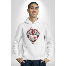 Robot Kalp Atardamar Kadın Erkek Beyaz Kapüşonlu Sweatshirt Hoodie Beyaz