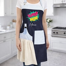 Bk Gift Kişiye Özel Anneler Günü Tasarımlı Pamuk Denim Havlu Detaylı Mutfak Önlüğü -2, Anneye , Anneler Günü si Kobitmeyencom36576 Bk Gift Renkli