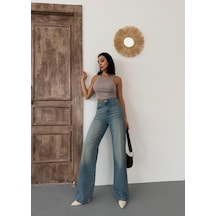 Kadın Wide-leg Yüksek Bel Geniş Paça Kot Pantolon Mavi Tint Mavi+tint