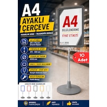 10 Adet - A4 Ayaklı Çerçeve Seti Yuvarlak Tabanlı Teleskopik Fiyat Etiketi Standı Gri