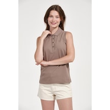 Kadın Regular Fit Kolsuz Polo Vizon