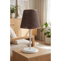 Modern Konik Kumaş Abajur Masa Lambası 23,5 cm Kahverengi