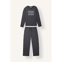 Defacto %100 Pamuk Baskılı Regular Fit Uzun Kollu 2li Pijama Takımı J0334ax26auar150 Antrasit-ar150