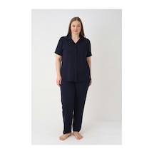 Estiva Kadın Lacivert Kısa Kollu Önden Düğmeli Soft Battal Pijama Takımı Çok renkli