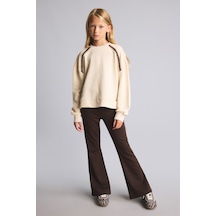 Defacto Nakış Detaylı Uzun Kollu Sweatshirt Üst İspanyol Paça Pantolon 2li Takım Kız Çocuk I1137a826auer142 Ekru-er142