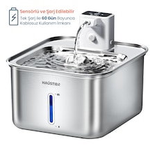 Haustier Wf08 Otomatik Kablosuz Kedi Su Pınarı, Sensörlü , Bataryalı , Ultra Sessiz, Çelik , 3lt Hazne