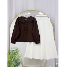 Lovie Moda Kadın Şal Yaka Gömlek Fiyonk Detaylı Etekli Takım - Kahverengi Lovie Moda Kadın Şal Yaka Gömlek Fiyonk Detaylı Etekli Takım - Kahverengi