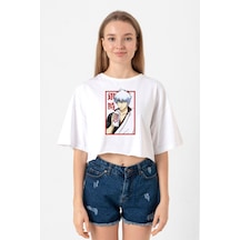 Gintama Anime Gintoki Fruit Juice Beyaz Kadın Crop Tshirt Beyaz