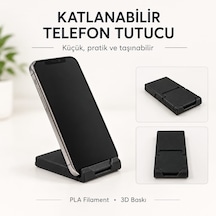 2'li 3d Baskı Katlanabilir Telefon Tutucu Ve Anahtarlık Taşınabilir Masaüstü Telefon Standı Siyah