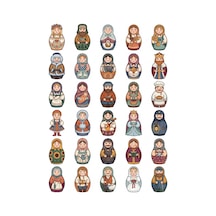 30 Adet Folklorik Matruşka Bebek Sticker Seti - Laptop, Defter, Ajanda Çok Renkli