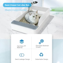 Vkemall Beyaz Kedi Kumu Sandığı, Koku Giderici, Yarı Kapalı Tasarım, Dışarı Sızıntı Engelleyici, S Boyutu Yavru Kedi