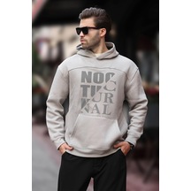 Madmext Boyalı Gri Baskılı Kapüşonlu Cep Detaylı Erkek Sweatshirt 7062 Gri