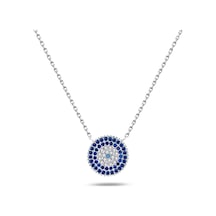 Brezza Lusso Jewelry Zarif Model 5 Sıra Nazar Boncuk Kadın Gümüş Kolye 45 CM