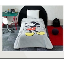 Taç Lisanslı Battaniye Mickey Mouse Fashion Tek Kişilik Gri - Sarı
