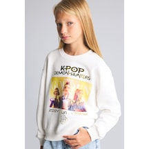 Defacto Kpop - Demon Hunters Relax Fit Baskılı Bisiklet Yaka Sweatshirt Kız Çocuk I3552a826auer105 Ekru-er105