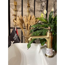 İsaoğlu Yapı Antik Gold Vintage Banyo Lavabo Bataryası Mat Altın Lavabo Musluğu Altın Lavabo Bataryası Gold