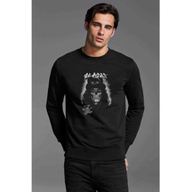 Slash Skull Metal Rock Baskılı Siyah Erkek Örme Sweatshirt