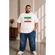 Sngl Tekstil Erkek Büyük Beden Kısa Kollu İran Bayrak Baskılı Tişört 3xl 4xl 5xl 6xl 7xl 8xl 9xl Beyaz