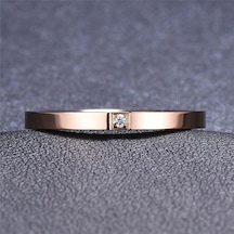 Gümüş Moda Basit Paslanmaz Çelik Gümüş / Gül Altın Rengi Zirkonya Çift Bant Söz Yüzükleri