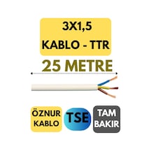Öznur 3x1,5 Ttr Kablo Metre Seçenekli Beyaz - 25 Metre