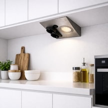 Tezgah Altı Prizli Led Aydınlatma Armatürü 3000k Sıcak Işık İnox Metal Kasa 220v Anahtarlı Çift Prizli Kompakt Tasarım Gri