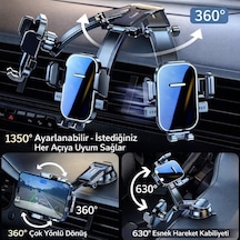 360 Ayarlanabilir Vakumlu Araç Telefon Tutucu Torpido&havalandırma Uyumlu Universal Telefon Standı Siyah