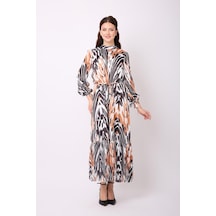 Violevin Er-cool Kadın Saten Desenli Elbise 80291-35-kahverengi