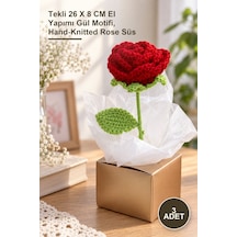 3 Adet El Örgüsü Gül Tekli 26 X 8 Cm El Yapımı Gül Motifi, Hand-knitted Rose Süs