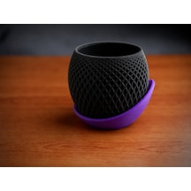 3d Baskı Küre Saksı - Kafes Dokulu İki Parçalı Dekoratif Saksı - Siyah-mor Çok Renkli