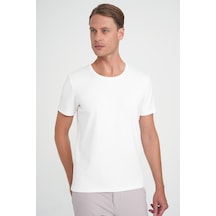 Comfort Fit Bisiklet Yaka Esnek Pamuk Düz Ekru Tişört Ts 915 Ekru